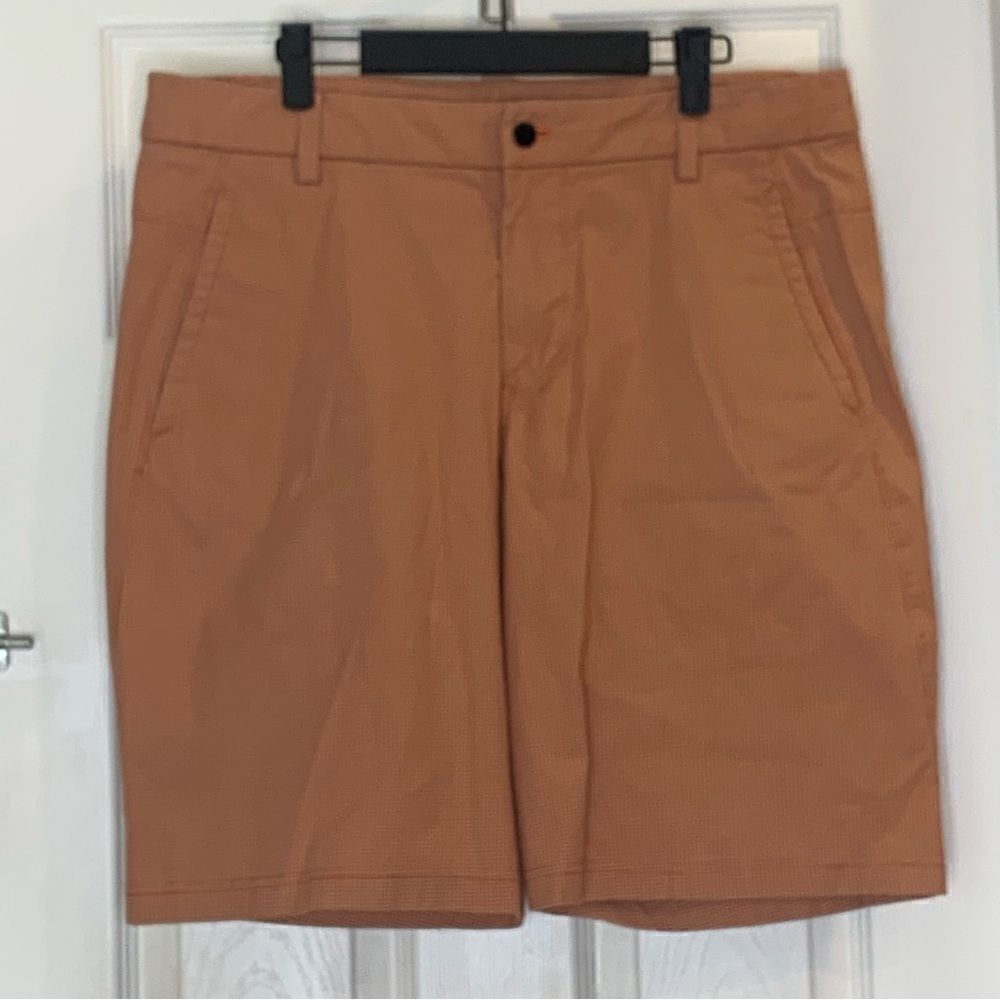 Lululemon Mens Commission Golf Shorts Size 36 Orange Check Print Color